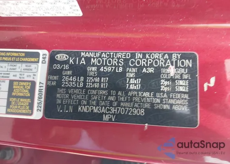 2017 Kia Sportage Lx из США, поврежденный, VIN KNDPM3AC3H7072908